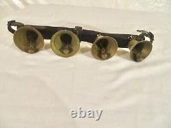 Vintage Brass Sleigh Bells Leather Horse Harness Carriage Christmas Bells