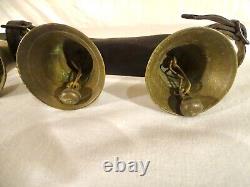 Vintage Brass Sleigh Bells Leather Horse Harness Carriage Christmas Bells