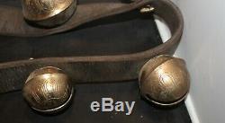 Vintage Brass Sleigh Horse Bells 17 Graduated Bells on 84 Leather Strap