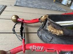 Vintage Brown And Red Leather Horse Collar With Mirror Frame with Brass Horns