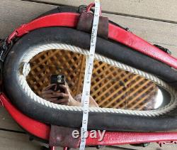 Vintage Brown And Red Leather Horse Collar With Mirror Frame with Brass Horns