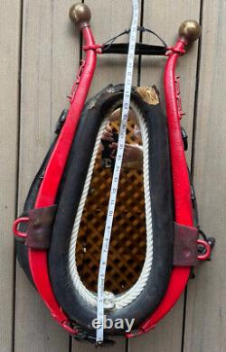 Vintage Brown And Red Leather Horse Collar With Mirror Frame with Brass Horns