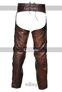 Vintage Brown Classic Motorcycle Horse Ride Unisex Leather Chaps Mens Womens