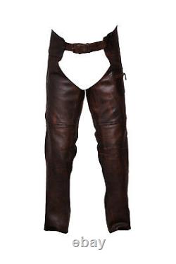 Vintage Brown Classic Motorcycle Horse Riding Unisex Leather Chaps Mens Womens