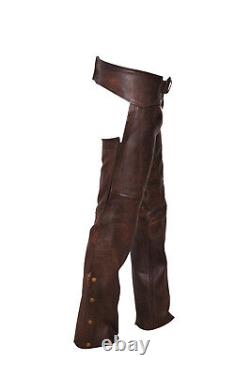 Vintage Brown Classic Motorcycle Horse Riding Unisex Leather Chaps Mens Womens