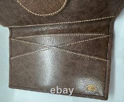Vintage Brown Gucci Horse-bit Leather Envelop Wallet Clutch Red / Green Stripes