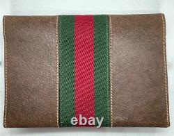 Vintage Brown Gucci Horse-bit Leather Envelop Wallet Clutch Red / Green Stripes