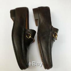 Vintage Brown Gucci Mens Horse Bit Loafers Slip On Shoes 10.5 M