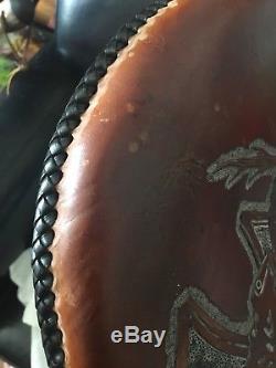 Vintage Brown Leather Motorcycke Seat Independent Tool Horse Harley Indian Biker