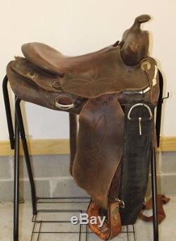 Vintage Brown Leather Western Horse Saddle WithGirth, Heavy Working Ranch Cowboy