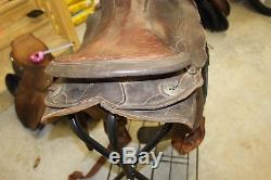 Vintage Brown Leather Western Horse Saddle WithGirth, Heavy Working Ranch Cowboy