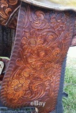 Vintage Brown Pleasure Western horse Saddle 15 inch leather roping trail riding
