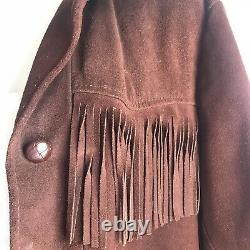 Vintage Brown Suede Leather Jacket Fringe Western Wear Coat 1970s EVC Large