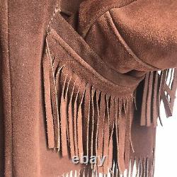 Vintage Brown Suede Leather Jacket Fringe Western Wear Coat 1970s EVC Large