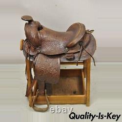 Vintage Brown Tooled Leather Embossed 14 Western Horse Saddle