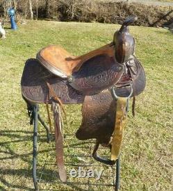 Vintage Brown Western Saddle 15' Seat Unmarked Brand