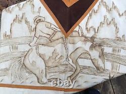 Vintage Bucking Bronco Cowboy and Horse Themed Mexican Folk Art Leather Ponco