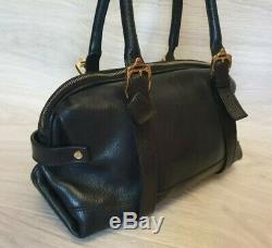 Vintage Burberry Black Leather Metal Logo Horse Bag Satchel Tote Shoulder bag