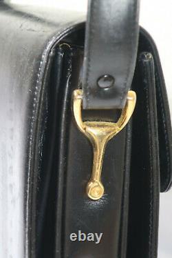 Vintage CELINE Black Calf Leather Rectangle Box Shoulder Bag Horse Carriage