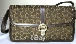 Vintage CELINE Brown Canvas Leather Horse Carriege Logo Box Shoulder Bag