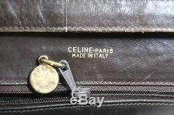 Vintage CELINE Brown Canvas Leather Horse Carriege Logo Box Shoulder Bag