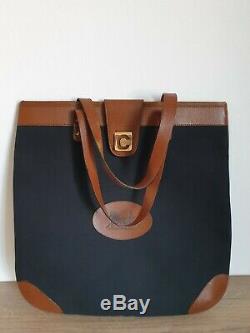 Vintage CELINE PARIS Horse Carriage Tote Bag Canvas & Leather Made in France