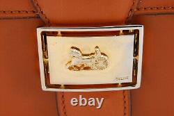 Vintage CELINE Shoulder Bag Horse Carriage Leather Brown Gold Authentic
