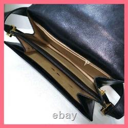 Vintage CELINE Shoulder bag Horse Carriage Leather Black Gold Authentic from JPN