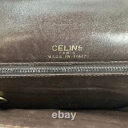 Vintage CELINE Shoulder bag Horse Carriage Leather Dark Brown Authentic 4000431