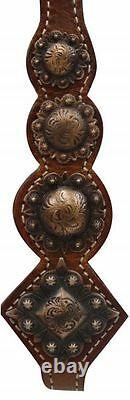 Vintage COPPER Diamond Conchos Leather Bridle Headstall Breast Collar Reins