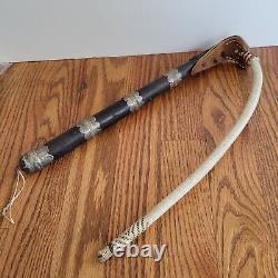 Vintage Camel/Horse Whip Leather Wood Metal Filigree Motifs/Braided Crop Tack