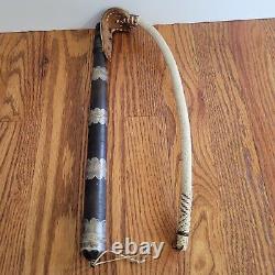 Vintage Camel/Horse Whip Leather Wood Metal Filigree Motifs/Braided Crop Tack