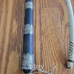 Vintage Camel/Horse Whip Leather Wood Metal Filigree Motifs/Braided Crop Tack