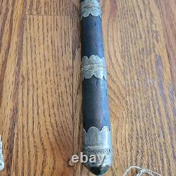 Vintage Camel/Horse Whip Leather Wood Metal Filigree Motifs/Braided Crop Tack