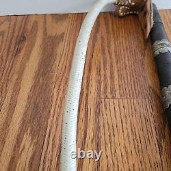 Vintage Camel/Horse Whip Leather Wood Metal Filigree Motifs/Braided Crop Tack