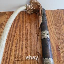 Vintage Camel/Horse Whip Leather Wood Metal Filigree Motifs/Braided Crop Tack