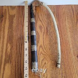 Vintage Camel/Horse Whip Leather Wood Metal Filigree Motifs/Braided Crop Tack