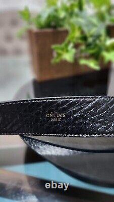 Vintage Celine Black Leather Belt withGold Horse + Carriage Buckle Sz 65