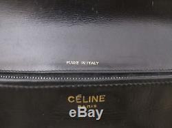 Vintage Celine Black Leather Classic Box Horse Carriage Buckle Shoulder Bag