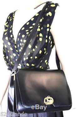 Vintage Celine Box Calf Leather Black Horse Carriage Shoulder Bag Italy