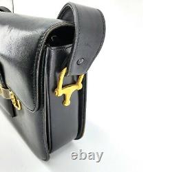 Vintage Celine Box Horse Carriage Black Leather Gold Shoulder Hand Bag 56009504