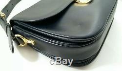 Vintage Celine Box Horse Carriage Navy Leather Shoulder Hand Bag Authentic Rare