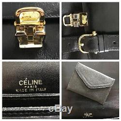 Vintage Celine Box Horse Carriage Saddle Brown Leather Gold Shoulder Hand Bag