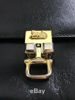 Vintage Celine Box Horse Carriage Saddle Brown Leather Gold Shoulder Hand Bag