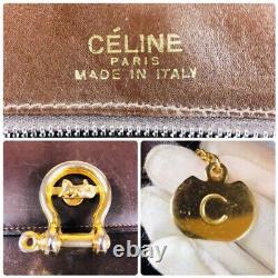 Vintage Celine Brown Leather Shoulder Bag Horse Carriage Gold Metal Fitting