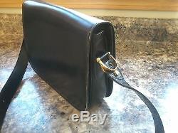 Vintage Celine Horse Carriage Buckle Black Box Leather Shoulder Bag