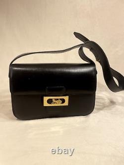 Vintage Celine Shoulder Bag Horse Carriage Leather Black Authentic
