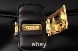 Vintage Celine Shoulder Bag Horse Carriage Leather Black Authentic FromJAPAN #73