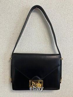 Vintage Celine Shoulder bag Horse Carriage Leather Black Auth From Japan #187