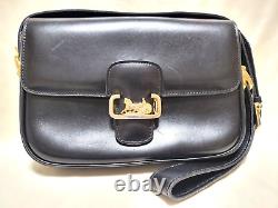 Vintage Celine Shoulder bag Horse Carriage Leather Black Authentic From Japan